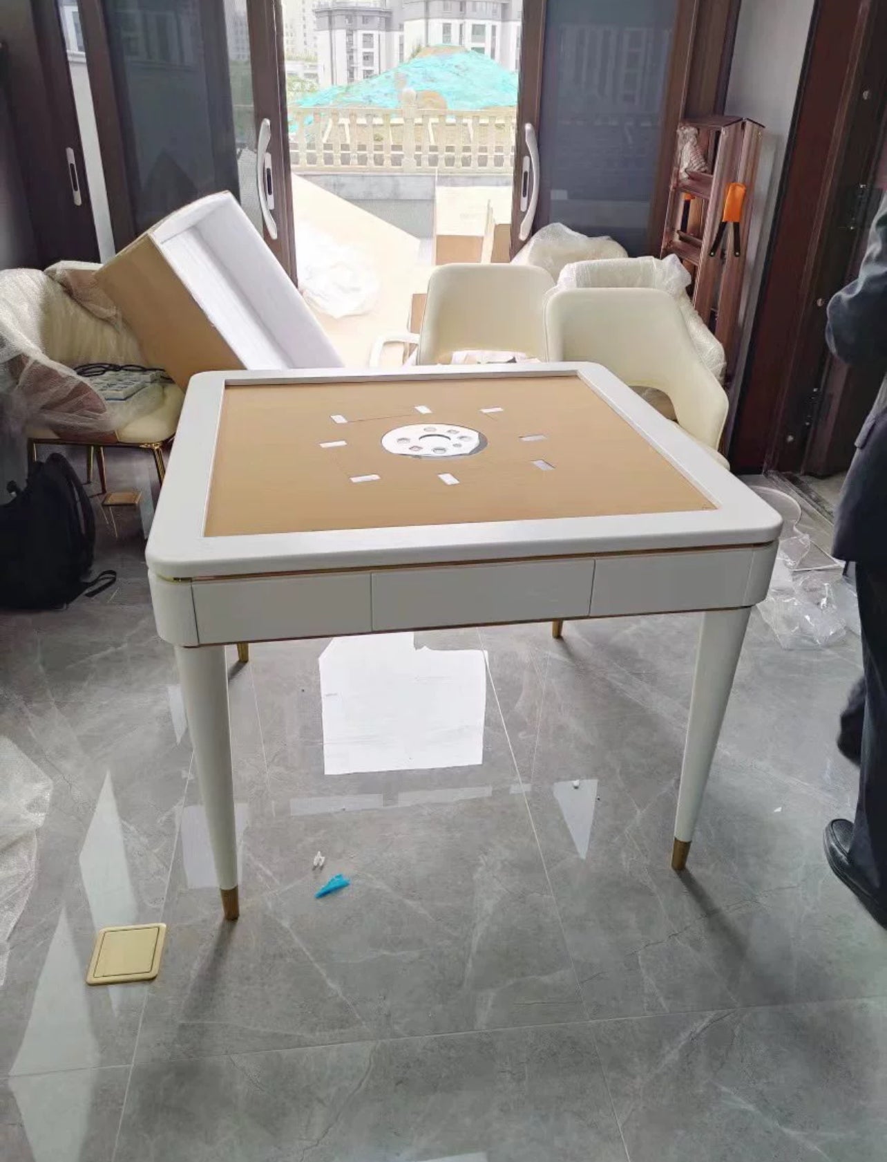 雀友 H520T 簡約現代 家用實木 旋翼麻將機 (過山車) 附蓋板 White/Gold Color 4-Leg Dining Table (Rollercoaster) with Cover