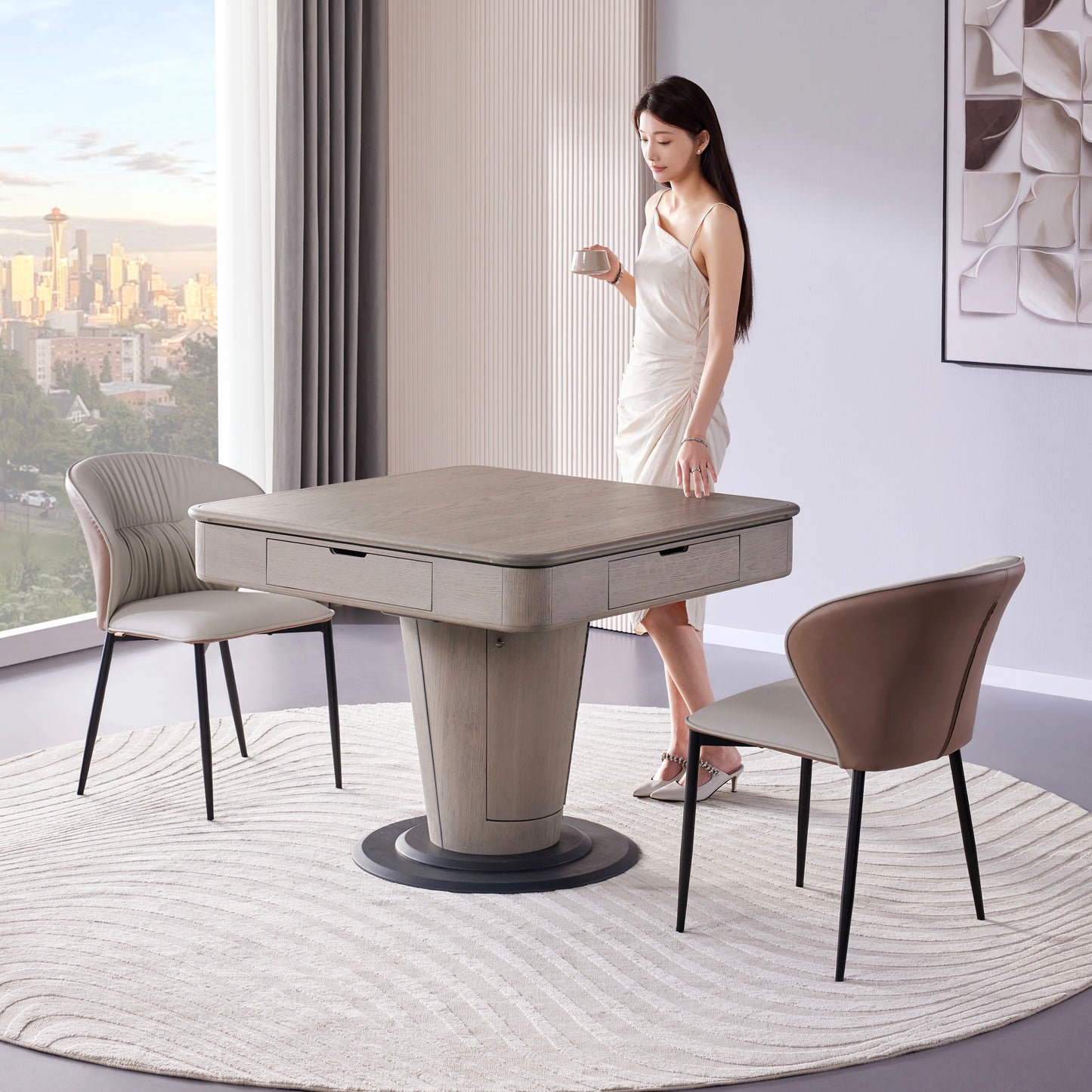 雀友 H510T 霧隱紅橡木 立柱旋翼麻將機 (過山車) 附蓋板 Red Oak Pedestal Dining Table (Rollercoaster) with Cover