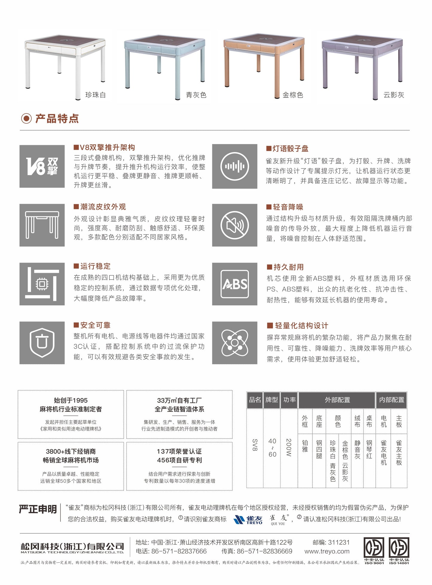 雀友 SV8 珍珠白 四腿麻將機  White Color 4-Leg with Cover