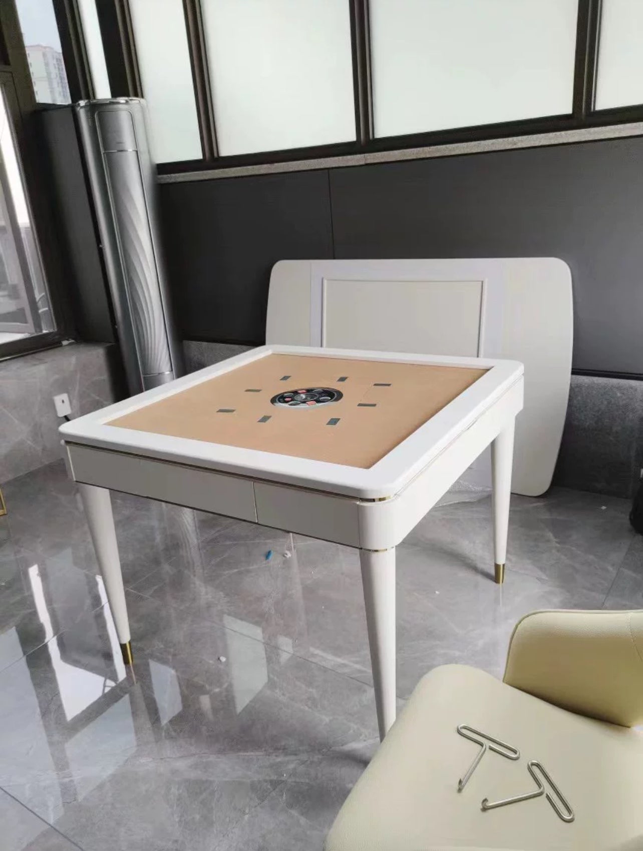 雀友 H520T  簡約現代 家用實木 旋翼麻將機 (過山車) 附蓋板 White/Gold Color 4-Leg Dining Table (Rollercoaster) with Cover