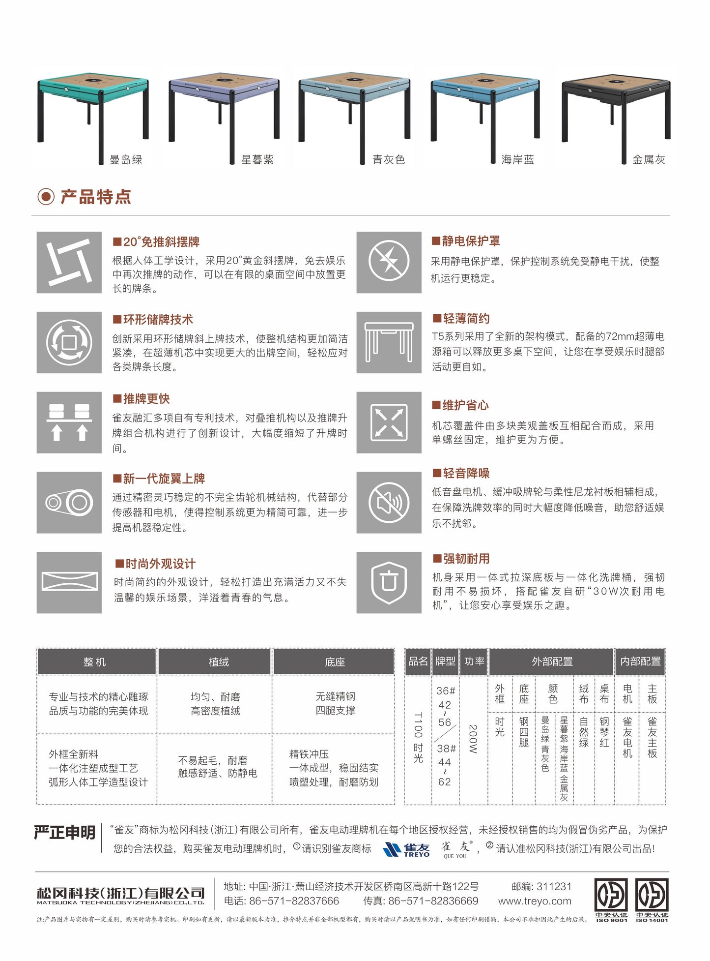雀友 T100 青灰色 四腿旋翼麻將機 (過山車) 附蓋板 Bluish Grey Color 4-Leg (Rollercoaster) with Cover